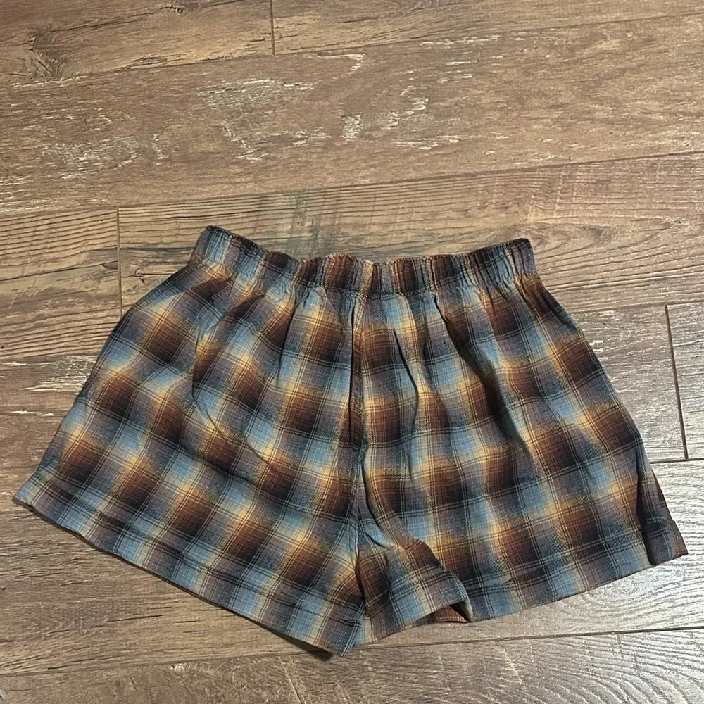 NWT Free People Brown Combo Plaid Boxer Shorts Size Medium - Picture 4 of 4